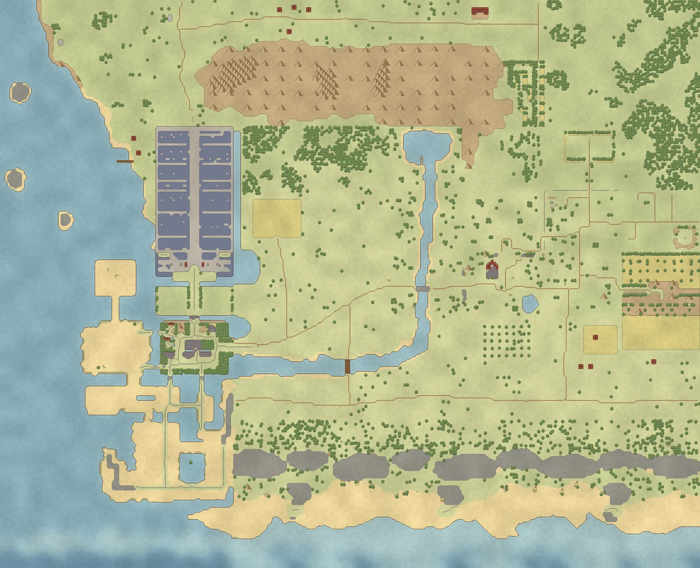 Painted map of the whole Warded March overworld