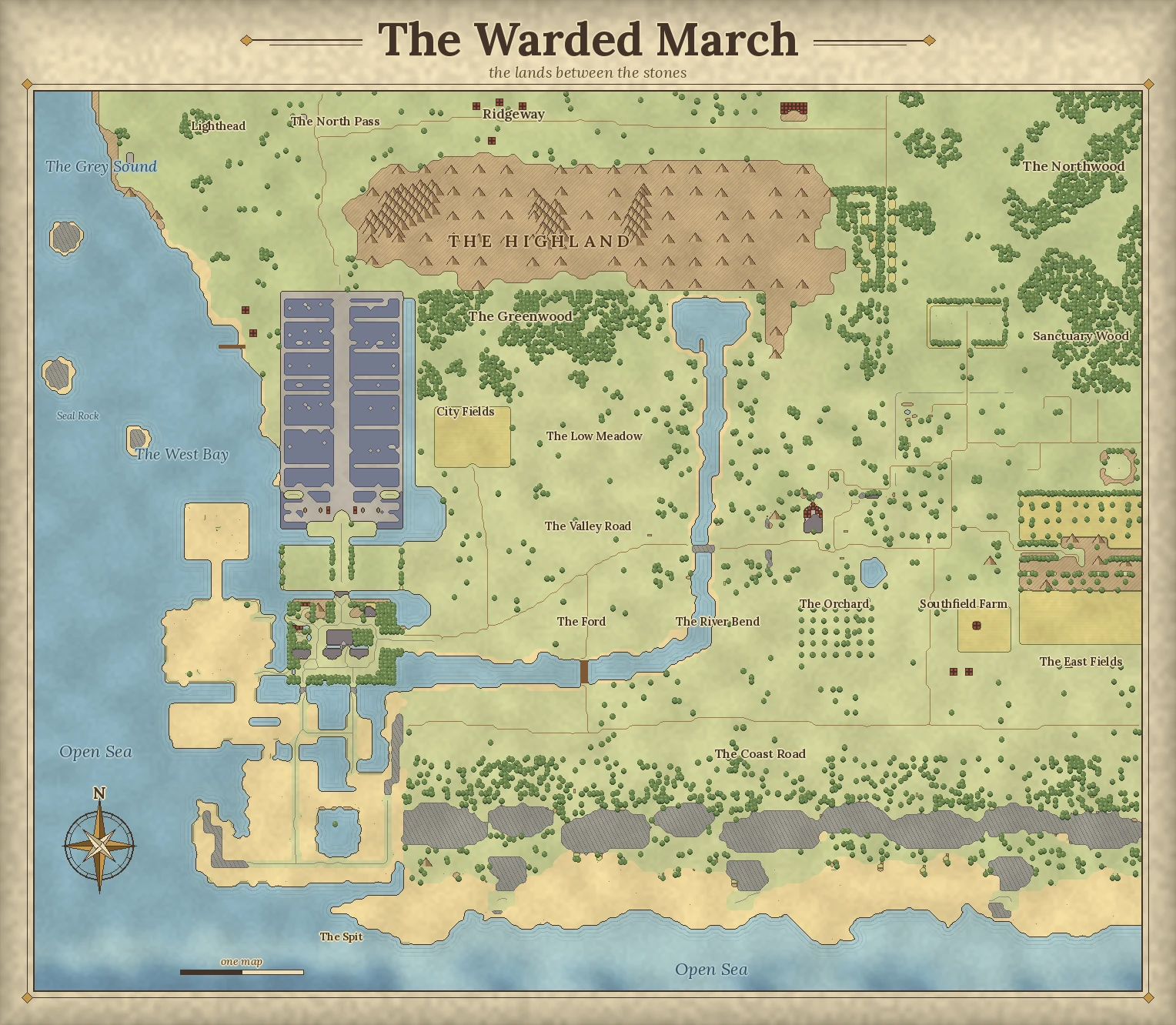 The framed world map players see in game
